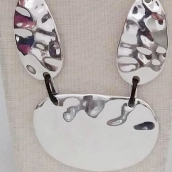 NWT Statement Necklace 21" +3" extender Set in Silver-tone Mixed Metals wax cord - Picture 6 of 15